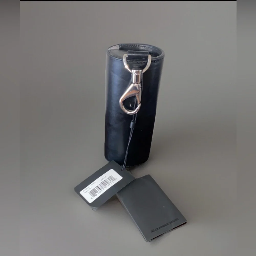 Alexander Wang Black Leather Sunglasses case Keychain Holder with clip NEW